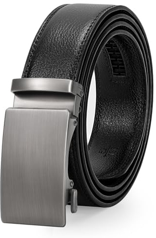 JasGood Ceinture en cuir pour hommes, boucle automatique avec ratche coulissant, pour costume, largeur 3,5 cm, 130cm: 105cm-119cm Taille Verstellbar