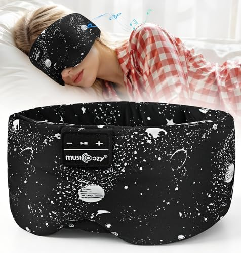 MUSICOZY Sleep Mask Headphones 100% Blackout Ice Silk Sleep Headphones | Soft & Cool Headphones For Sleeping, Travel & Side Sleepers With Bluetooth 5.4 & 16H Playtime.Great Gift For Men & Women