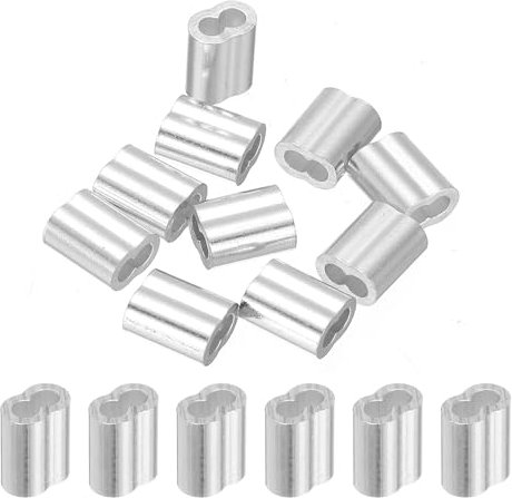 sourcing map 5/64 2mm Aluminum Crimping Loop Sleeve Double Ferrule for Wire Rope Cable Line End, Silver 10pcs