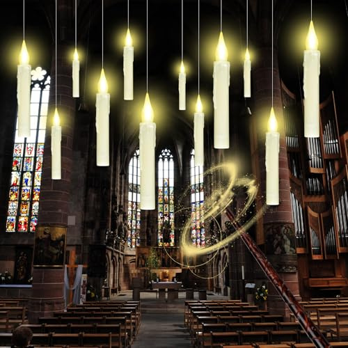 Onherm Confezione da 12 Candele Galleggianti con Bacchetta Magica, Candele LED con Funzione Timer, Candele Galleggianti Tremolanti, Candele Volanti, Candele Decorative per Halloween, Natale