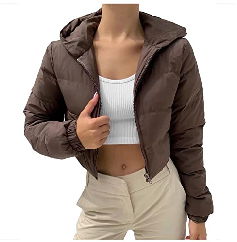 HEONSATI Piumini da Donna con Cappuccio Curvy Piumino Zip Taglie Forti Cappotto Corta Imbottita Leggero Giacca Invernale con Zip Imbottiti Slim Giubbotti Donna Corto Elegante Tinta Unita in Cotone