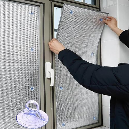 LRYELWA 1x Sichtschutz Wärmeisolierung Reflektierende Fensterfolie 8 mm Dicke UV-Schutz Sonnenschutz Aluminiumfolie Isolierfolie für Dachfenster,Heimbüro,mit Saugnapf,Anpassbar (120cm x 130cm)