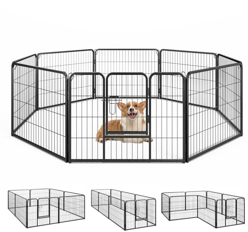 GOPLUS Welpenauslauf für Hunde, 60/80 cm Hundezaun aus 8 Paneelen mit Schlössern, Welpenlaufstall Metallzaun mit großer Tür für Hunde Katzen, ideal für Wohnbereich, Garten, Schwarz (60 cm hoch)