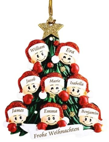 Amsgedhie weihnachtsdeko Holz： Familienname personalisierte Weihnachtsbaumkugeln - Mini-Holz-Weihnachtsbaum hängen für Weihnachtsbaum Weihnachtsfeier Home Decorations (Stil 1)