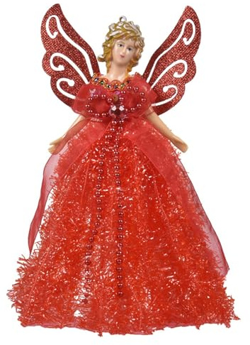 Angelo come puntale per albero di Natale – Figura di angelo come puntale decorativo per albero di Natale | Ciondolo puntale fatina per decorazioni albero di Natale | Per albero di Natale, decorazione