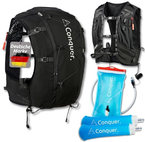 Conquer Laufweste 15L mit Trinkblase & 2 Flaschen – Trailrunning Rucksack