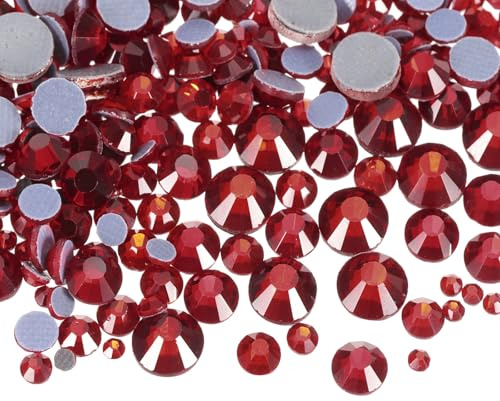 sourcing map 1450Pcs Hotfix Rhinestones 2mm-5mm 5 Sizes Dark Red | SS6-SS20 Set,Flatback Crystal Glass Gems,Clear Bag,Nail Art Kit,Crafts,Clothes DIY Decoration