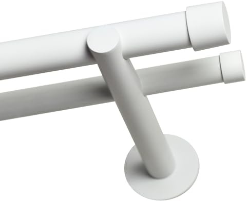 Voppi Doppel Gardinenstange weiß 120cm 19mm kurz Stahl auf Träger mit Abschluss für alle Räume Büro Wohnzimmer Esszimmer Zimmer