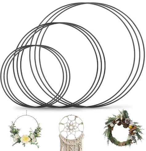 Hisdricus 9 Stück Metallringe zum Basteln 20, 25 & 30 cm - Kranz Rohling - Metallringe für Makramee, Traumfänger, DIY Floral Hoop, Wandbehang und Hochzeitskranz - Schwarz