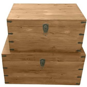 Vente-unique - Lot de 2 malles en bois de sapin et MDF - L. 70 x P. 46 x H. 35 cm et L. 60 x P. 38 x H. 30 cm - Naturel - MALOUEN