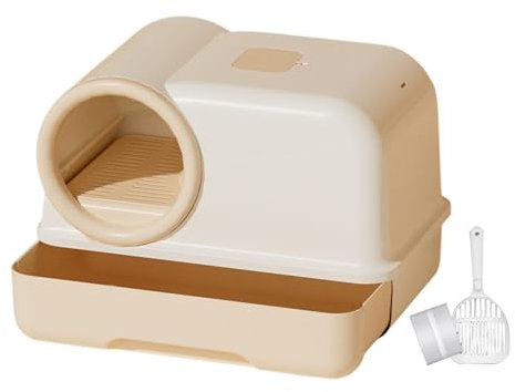 LOVIVER Lettiera per Gatti Completamente Chiusa, lettiera per Gatti, lettiera per Gatti, corridoio, sabbiera, Anti-Schizzi, Toilette per Gatti con Coperchio, Beige
