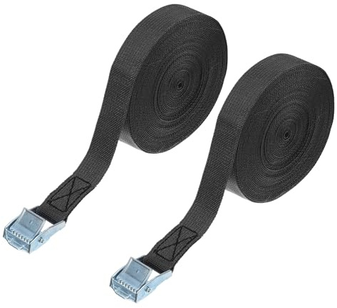 PATIKIL 2,5 cm x 9,1 m fransrem med spännen, 2 st kamspänne knytremmar justerbara kraftiga säkra remmar upp till 250 kg för lastkajakcyklar, svart