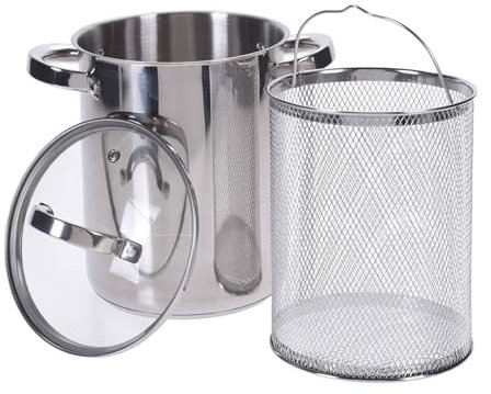 Well Home Cacerola de espárragos en acero inoxidable Ø16x21cm de fondo encapsulado y tapa de cristal