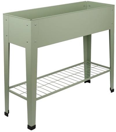 Harbour Housewares Elevated Raised Garden Bed with Legs & Storage Shelf - Green - 1x Metal Raised Bed Galvanised Steel Planter Box for Growing Outdoor Plants, Vegetables, Flowers and Herbs