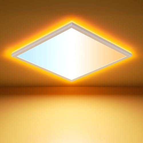 Deckenleuchte LED, 1800K, 3000K-6500K Deckenlampe mit Fernbedienung, 30cm, 24W+6W, 2800LM, IP44 Wasserfest Modern Schlicht, Ultra dünn Quadrat Lampe für Wohnzimmer, Schlafzimmer, Küche, Bad, Balkon