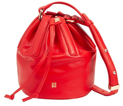 DUDU Piccola Borsa a Secchiello da Donna in Vera Pelle Con Tracolla Regolabile e Chiusura a Coulisse - Borsa a Tracolla Elegante e Compatta Con Cordoncino, Perfetta per l'Uso Quotidiano Rouge flamme