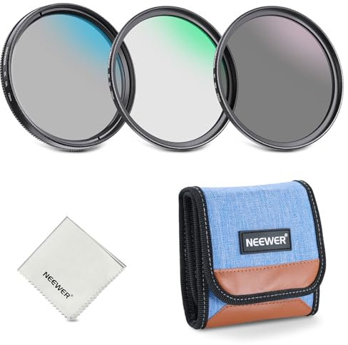 NEEWER 72 mm UV/CPL/ND Kit de filtres pour objectifs, Protection UV + polarisation Circulaire + densité Neutre (ND8) Filtres pour Appareil Photo avec Verre Optique Multicouche, Cadre Fin et étui
