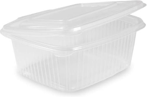 Sanjoma Chemical Solutions Pack 50 Envases Alimentarios Reutilizables 250 ml con Tapa Bisagra, PP Transparente, Aptos para Microondas, Congelador y Lavavajillas, Ovalados