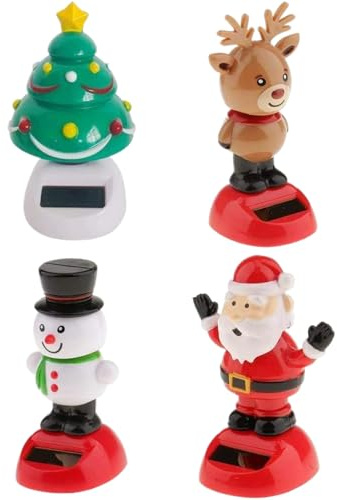 Figurines solaires dansantes, 4 pièces, sapin de Noël, cerf, Père Noël et bonhomme de neige, jouets solaires dansants, 7, 1 x 11, 2 cm, figurines animées décoratives pour tableau bord, cadeaux d