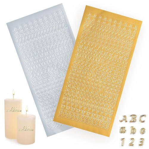 12pcs Sticker Buchstaben Set,Buchstaben Kerzenaufkleber Stickers Buchstabens zum aufkleben,für Taufkerze Selber Kommunion oder Hochzeit