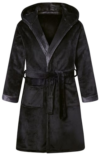 ALISISTER Peignoir Homme en Polaire Douillette - Robe de Chambre avec Capuche et Poches, Chaud pour Maison, Noir, Taille M