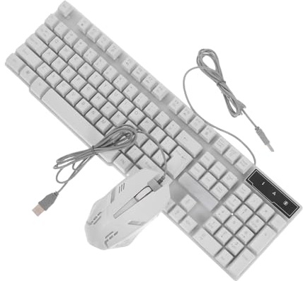 HOMSFOU Usb Wired Backlit Keyboard and Mouse Combo for Gamers and Office Use, Rainbow Led Lighting, Anti-ghosting Keys, Usb Game Computer Keyboard with Wired Mouse, White
