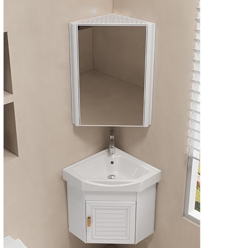 Wall-Mounted Bathroom Sink with Cabinet Space-Saving Corner Vanity for Small Bathrooms Floating Washbasin with Mirror Ideal for Guest WC and RV Use