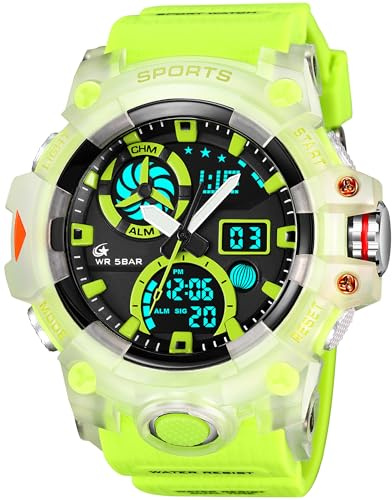 findtime Herrenuhr Outdoor Militär Armbanduhr mit Wecker Doppelzeit 12/24H Stoppuhr Analog Digital Herren Uhr