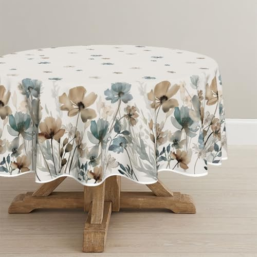 Artoid Mode Wilde Tuschemalerei Blumen Blätter Frühling Tischdecke Rund 120 cm, Küche Tisch Dekoration Drinnen Urlaub Party Dekor