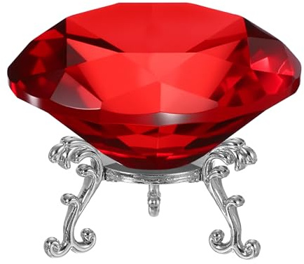 PATIKIL Diamant Kristall Briefbeschwerer 100mm / 3.94 Kristall Briefbeschwerer Papiergewicht Mit Silberner 25 Metall Basis Für Zuhause Büro Schreibtisch Deko Hochzeitsparty Dekoration Rot
