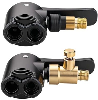 2 adaptadores de válvula neumáticos de latón – punta de inflado de latón con cierre de palanca para bomba de aire – compatible con coche, moto, bicicleta, camión, conexión rápida inflado y deflación