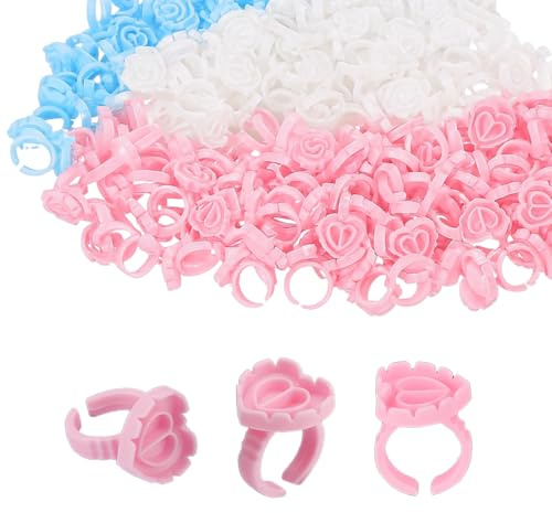 EJRUP 300 Pièces Colle Bagues Support,Colle de Cils Glue Anneaux Tatouage D'encre Anneaux Jetables,Accessoire Fournitures pour Cils Extensions,Maquillage et Sourcils (Multicolore)
