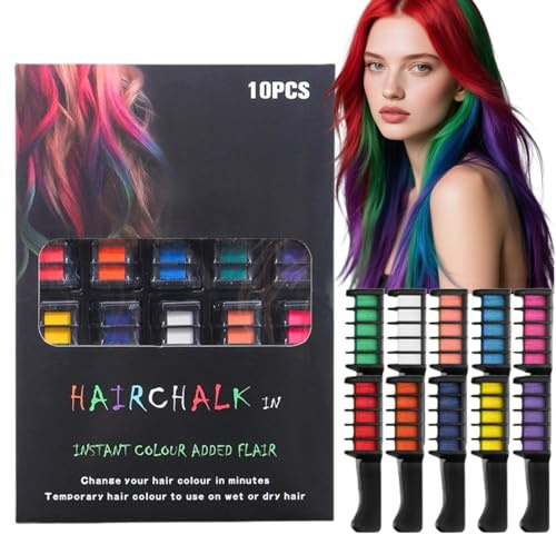 Haarkreide für Mädchen,10 Stück Haarkreide Kamm,Haarfarbe Auswaschbar,Temporäre Haarfarbe Teenager,Karneval Cosplay Weihnachten Halloween Geburtstage,Kinderfreundliches Geschenk für 5-15 Mädchener