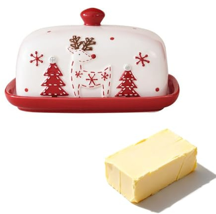 Mantequera De Cerámica Con Tapa, Recipiente Multiusos for Cocina, Ideal for Encimeras Y Decoraciones Navideñas