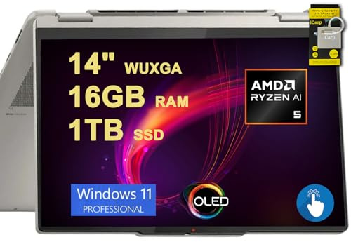 Lenovo Yoga 7 2-in-1 Laptop 14 WUXGA OLED Touch (100% DCI-P3, 600nits HDR) AMD 6-core Ryzen AI 5 340 (Up to 50 Tops) 16GB DDR5 1TB SSD for Creator Business Work Win11Pro ICP Hub w/Copilot AI