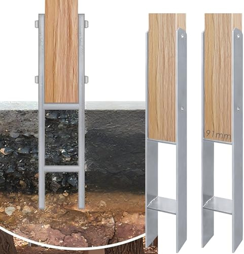 YRHome 2 Stück H Pfostenanker H-anker Pfostenträger für Zaun,Gewächshaus,Carports,Materialstärke 5mm, Gesamthöhe 600 mm Bodenanker (91x600mm)