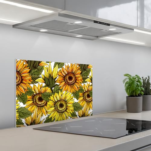 KitchenYeah© Credence Cuisine Sur Mesure 40x60 cm Plaque Adhesive Murale Panneau Decoratif Interieur Peel And Stick Mural Protection Mur Tournesol - Vintage - Design