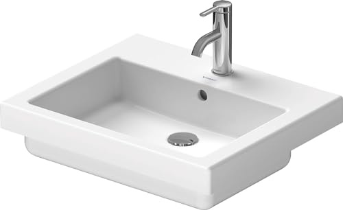Duravit lavabo encastré Vero 55cm blanc avec trop-plein, avec banc de robinetterie, 1 trou pour robinetterie, 0315550000, Couleur: blanc