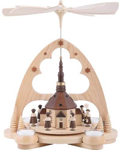 Müller Kleinkunst Noël Allemand Pyramide 1-Tier - Eglise à Seiffen - 36cm / 14 Pouces - Authentique Allemand Erzgebirge Pyramides de Noël