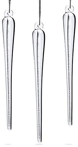 SIKORA BS163 Eiszapfen Christbaumschmuck aus Glas 3er Set Weihanchtsbaum Anhänger Ornament - H: 13,5cm
