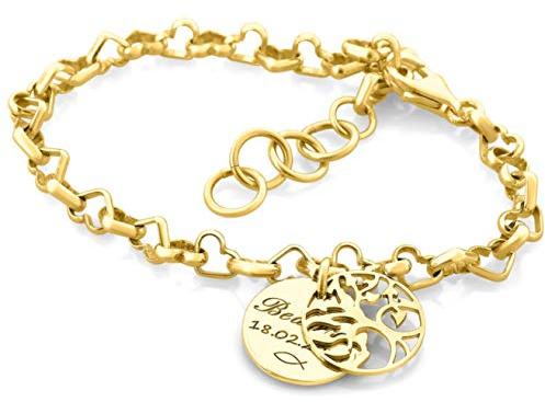 Taufgeschenk Mädchen Taufarmband gold Armband 925 Silber zur Taufe mit Gravur Namensarmband für Baby und Kinder Herzkette Silberarmband Patenkind Armkettchen | HANDMADE IN GERMANY