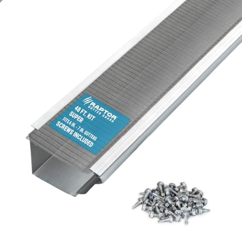 RAPTOR GUTTER GUARD – 48 FT. (Nominal) Contractor Grade Stainless Steel Micro-Mesh Gutter Guard Kit with Screws Included. Fits 6 in. & 7 in. Gutters. DIY-Friendly. (7.187 in. x 47.625 in.)