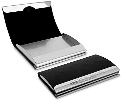 Visitenkartenetui aus hochwertigem Kunstleder mit individueller Gravur, Magnetverschluss und Samt Innenfutter 10x7 cm Schwarz Modern - Gentlemen's Club