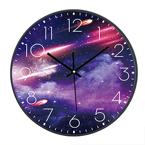 SWECOMZE Reloj de pared silencioso, 25 cm, reloj de pared infantil, esfera con galaxia estrellas espacial cielo estrellado, 10 pulgadas, decoración para salón, habitación infantil (040)