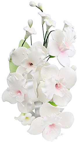 O'Creme Gumpaste Flower Spray, White Orchid - Edible Flowers for Cake Decorating - Sugar Paste Flower Decorations for Cakes, Candy, Cupcake Toppers - Birthday Party, Wedding, Baby Shower