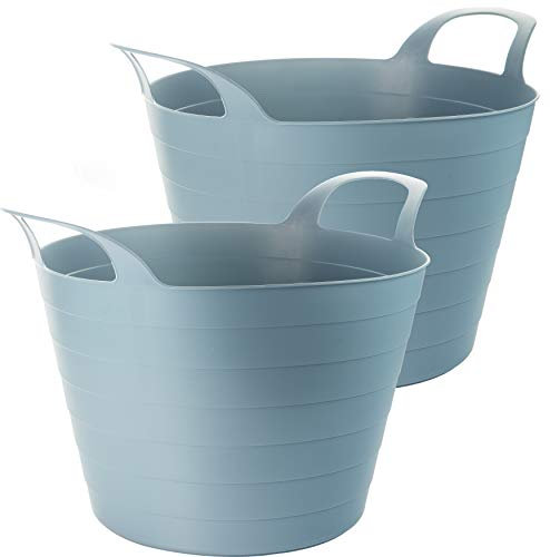 Wäschewanne Flexi, 2er Set, 45 x 40 cm, 30 Liter, Wäschekorb mit Griffen, blau-grau, Made in EU