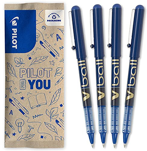 PILOT - 4er-Set Vball 07 - Tintenroller mit Flüssigtinte und konischer Spitze für präzises Schreiben - Schnell trocknend, nicht tropfend - Blau - Mittlere Spitze 0,7mm
