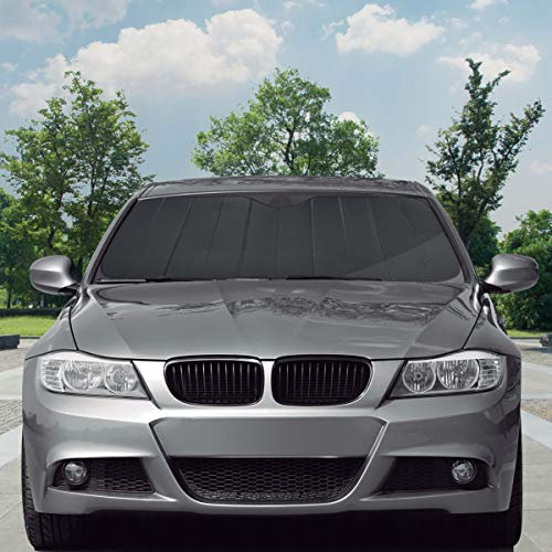 S SUMEX Parasol Coche Parabrisas Delantero, Plegable Protección Rayos Solares y UV 145 cm x 70 cm Color Negro Mate