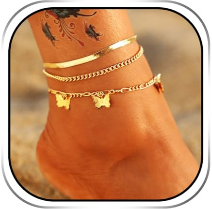 Handcess Boho fjäril vristlänk lager guld ankel armband strand orm ben fotkedjor för kvinnor och flickor