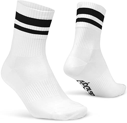 GripGrab Unisex – Vuxen Gripgrab Original Stripes Retro 70-talet Crew Style Sommar Cykelstrumpor Randiga Cykling Strumpor Coola Cykelstrumpor Cykelstrumpor Sommar Vit M (41-44)